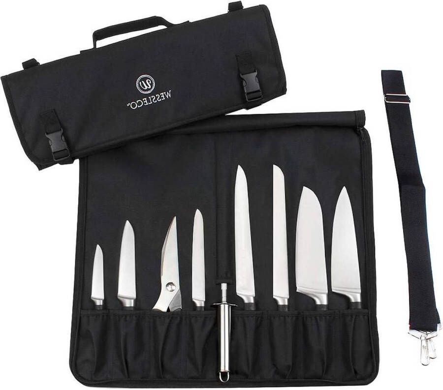 Koksmes Roltas 8 Sleuven Waterdicht Duurzaam Keukengerei Messentas met Draaggreep en Schouderriem Knife Roll Bag