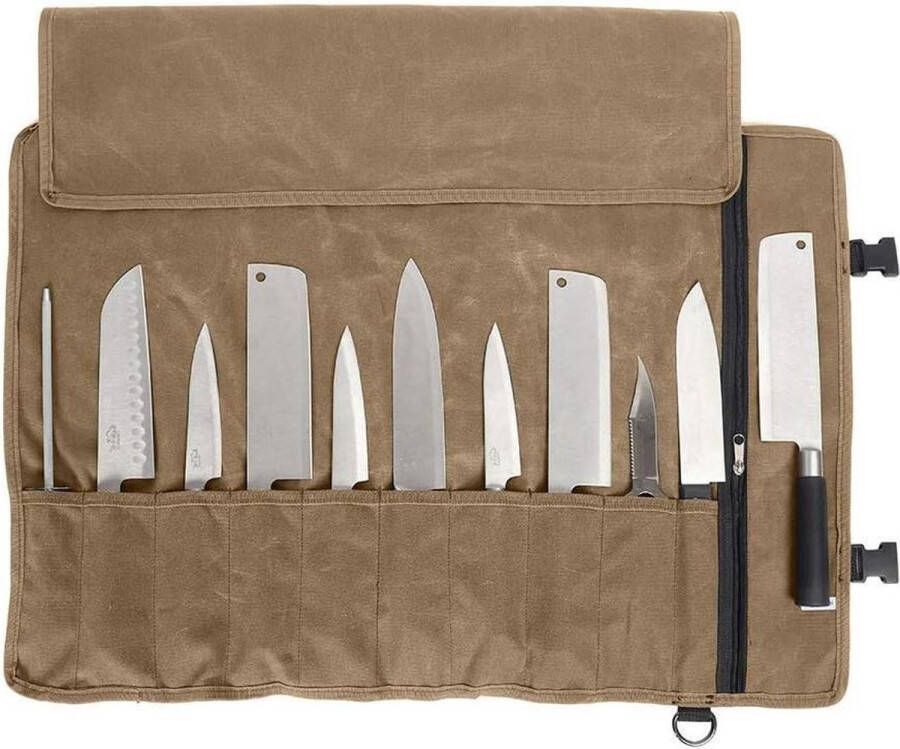 Koksmessen in oproltas 11 sleuven messentas voor kamperen en wandelen multifunctionele gereedschapstas in kaki Knife Roll Bag