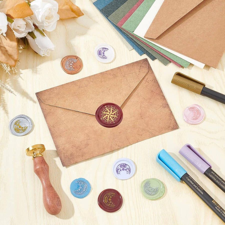 Kompas Wax Seal Stempel 25mm Zegellak Stempels Retro Palissander Handvat Verwijderbare Messing Hoofd voor Bruiloft Uitnodigingen Enveloppen Halloween Kerst Thanksgiving Gift Verpakking