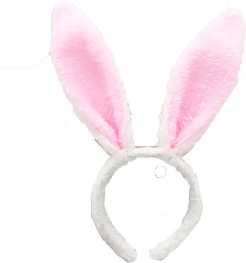 Konijn haas oren op diadeem bunny oortjes haarband wit roze