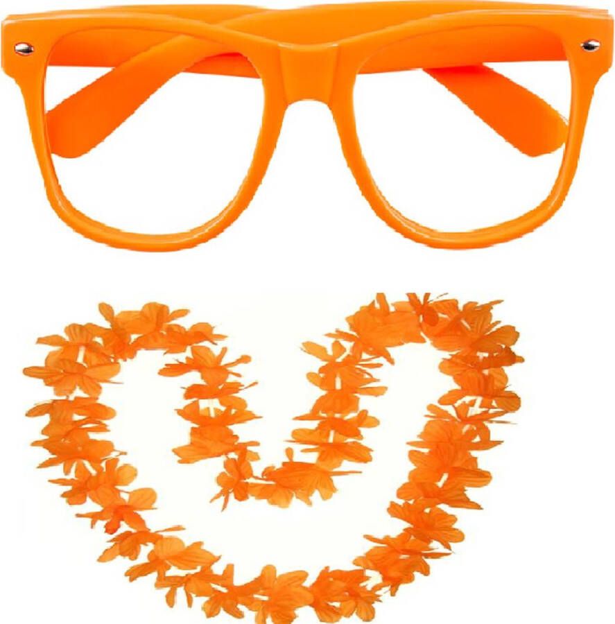 Koningsdag 2022 Oranje Set: Zonnebril & Hawaii Krans Oranje Accessoires Willem Alexander Koningsdag Accessoires Dames Heren Kinderen Bril