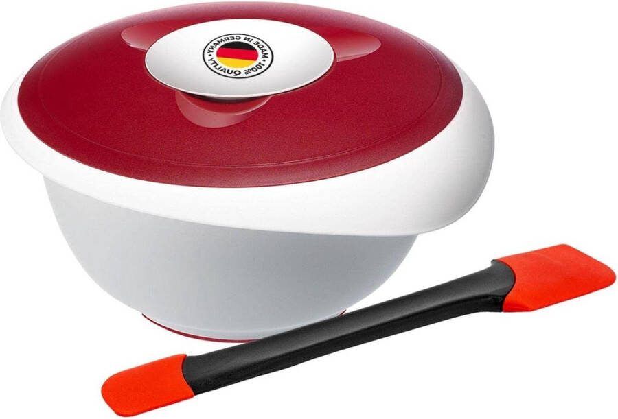Kook- en bakset 2 stuks mengkom met deksel 35 l en spatel Duo wit rood zwart