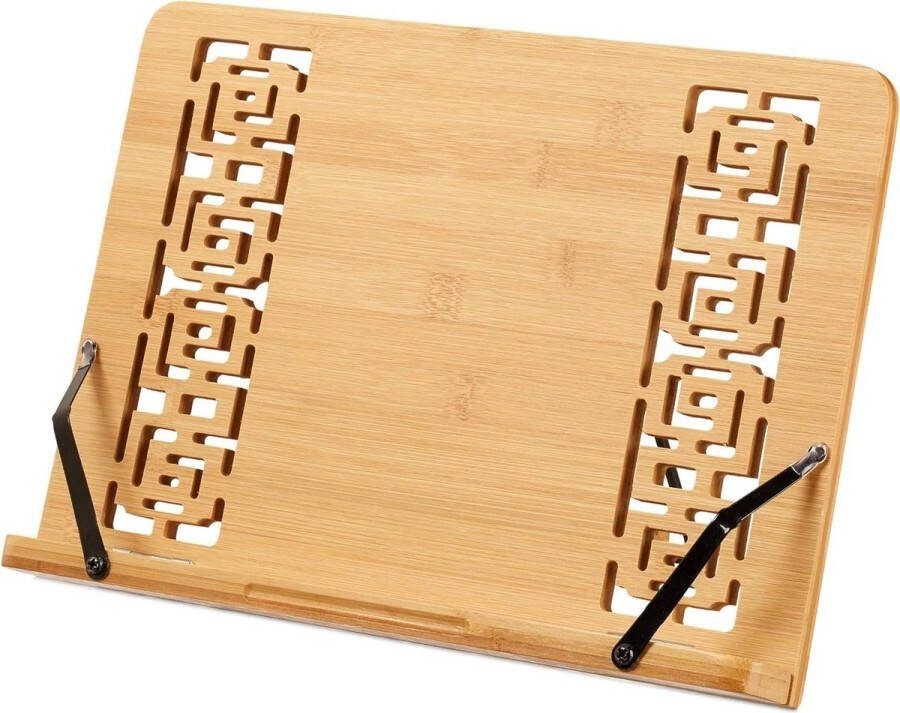 Kookboekstandaard bamboe verstelbaar 5 standen inklapbaar 2 klemmen voor papier HBD: 24x34x21 cm natuur Handig en praktisch Book stand