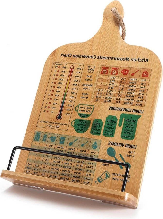 Kookboekstandaard receptenboekhouder Bamboe met meetconversietabel unieke geschenken voor vrouwen Moederdag verjaardag essentiële accessoires