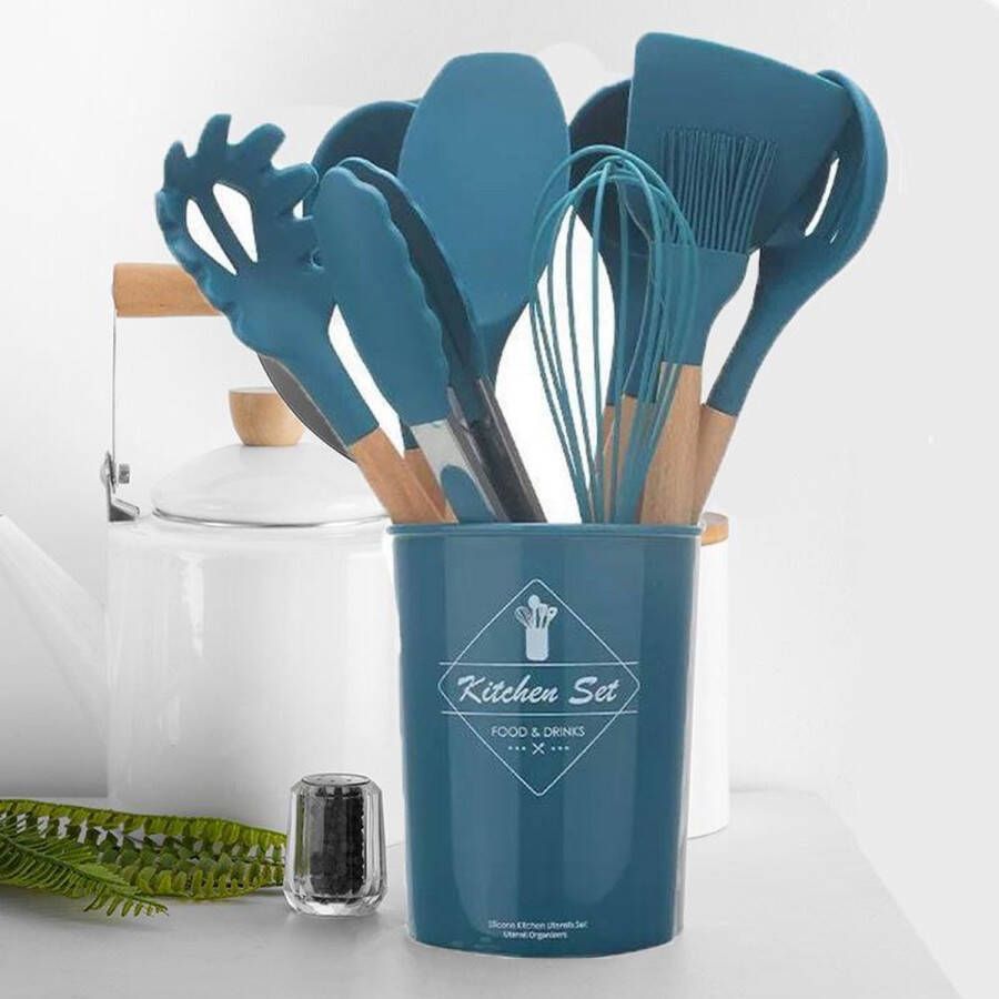 Kookgerei set met Houder 11-delig Keukengerei Siliconen Set Blauw kitchenset Keukengerei