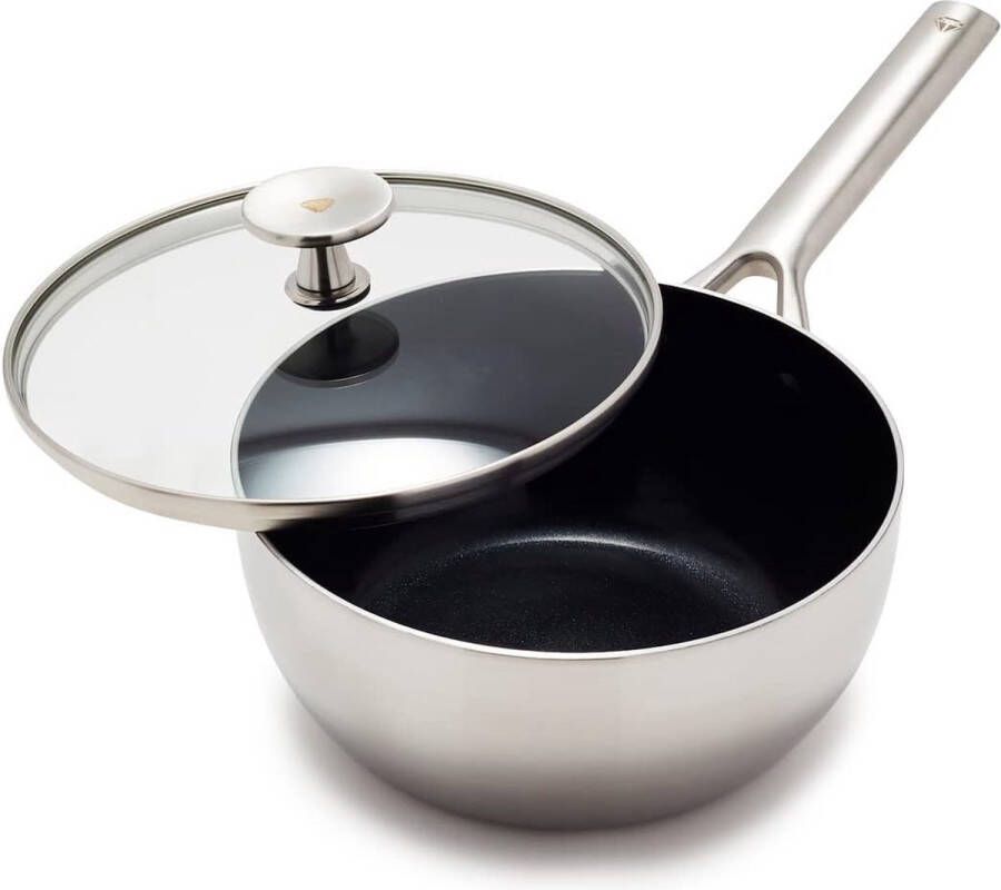 Kookgerei Triple Steel Roestvrij Staal Keramisch Anti-aanbak 20 cm 2.4 L Steelpan met Deksel Drielaags PFAS-vrij Multilaags Inductie Vaatwasmachinebestendig Ovenbestendig Zilver