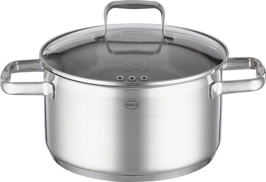 Kookpan hoogwaardige universele pan van roestvrij staal 18 10 24 cm glazen deksel schaalverdeling aan de binnenkant geschikt voor inductie vaatwasmachinebestendig