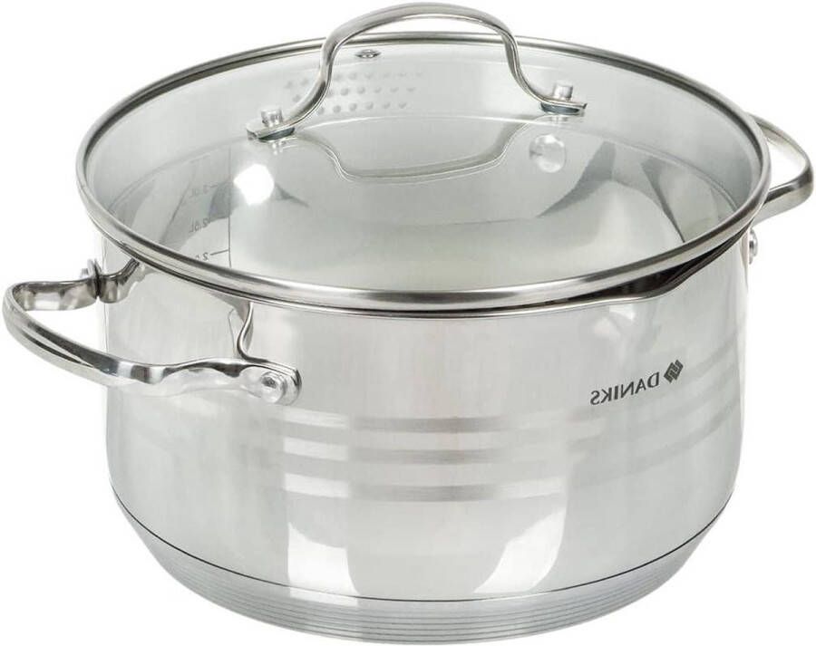 Kookpan Roestvrij Staal Glazen Deksel Interne Maataanduiding Inductie (4.75L Ø 22 cm)