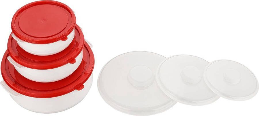 Kookpan Vershoud- en diepvriesset Set 3-delige pannen 0 5 l 1 l 2 l rood wit