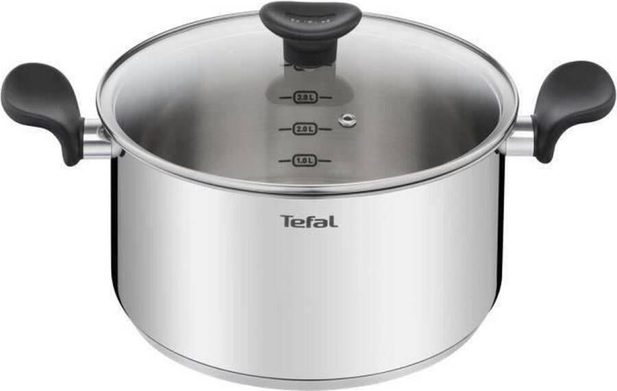 Seb TEFAL E3084604 Braadpan 24 cm (5 L) + glazen deksel Inductie Hoogwaardig roestvrij staal 10 jaar garantie Sudderen Primair