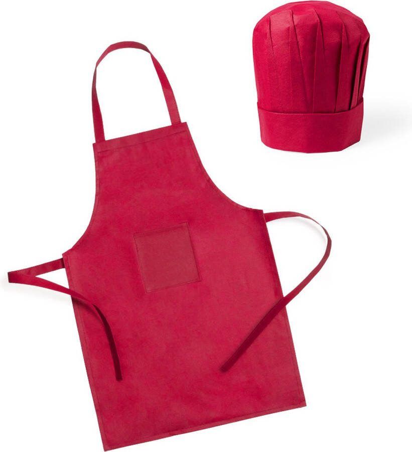 Kookschort met koksmuts rood voor kinderen verstelbaar koksset Keukenschort kookschort