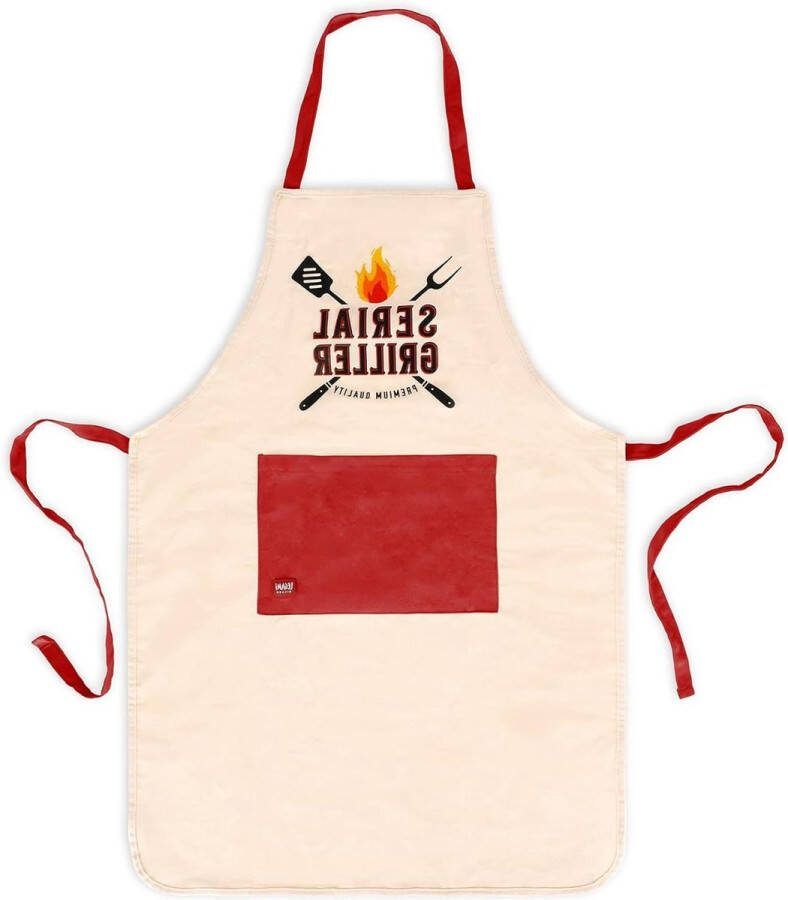 Kookschort Super Chef voor mannen en vrouwen grillschort met voorvak en verstelbare band machinewasbaar x 76 cm Serial Griller Beige One size
