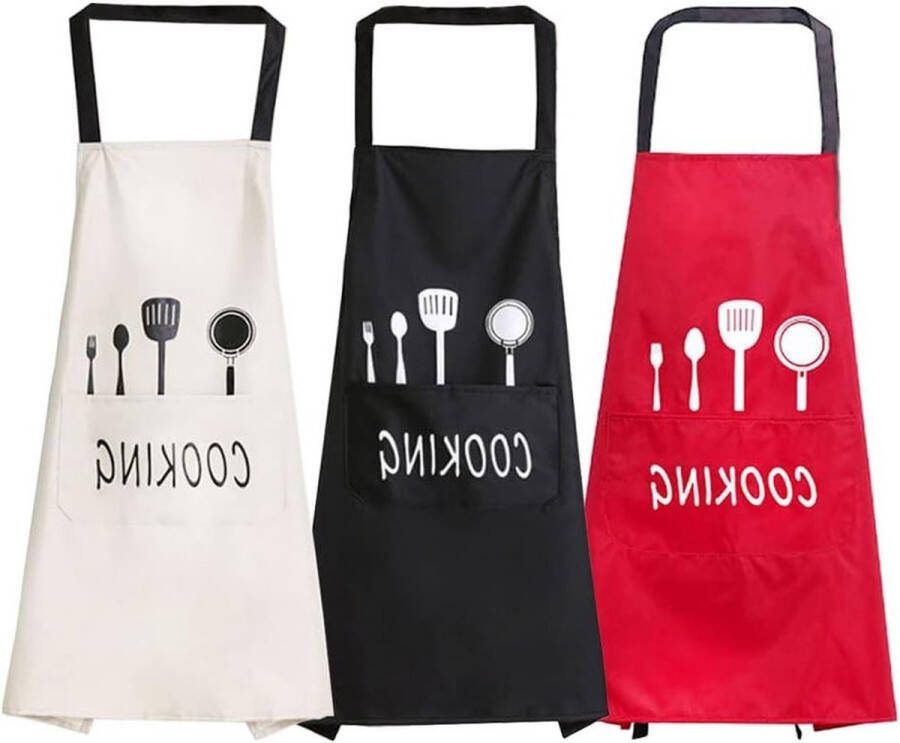 Kookschort waterdicht met 2 zakken rood wit zwart 3 stuks voor keuken restaurant 68 x 70cm