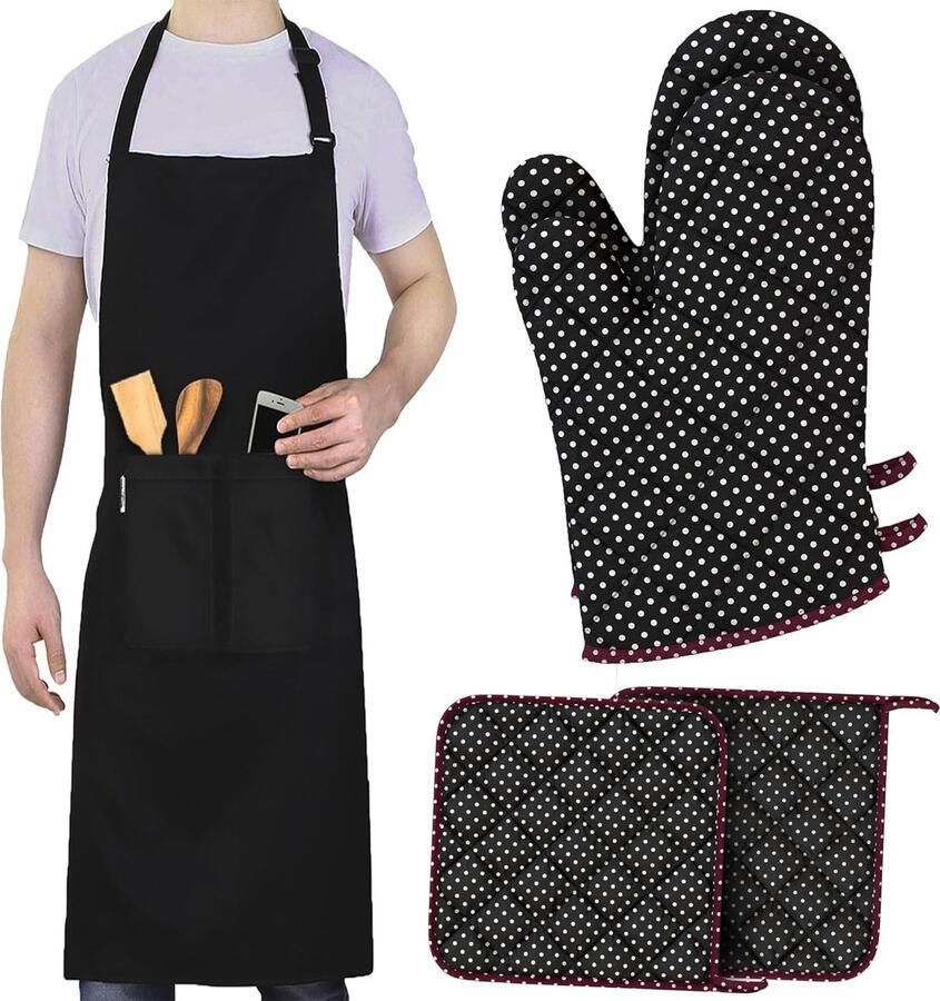 Kookschort waterdicht schort met 3 zakken verstelbaar BBQ-schort met lange banden keukenschort voor mannen vrouwen keuken restaurant café