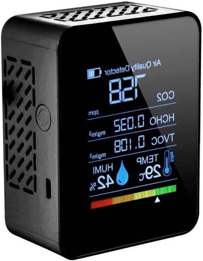 Kooldioxidedetector 5-in-1 luchtkwaliteitsmelder indoor CO2-meter digitale TVOC HCHO monitor temperatuur vochtigheidssensor tester kleurrijke achtergrondverlichting display voor thuiskantoor Betrouwbare Luchtkwaliteitsmonitor Luchtmeter