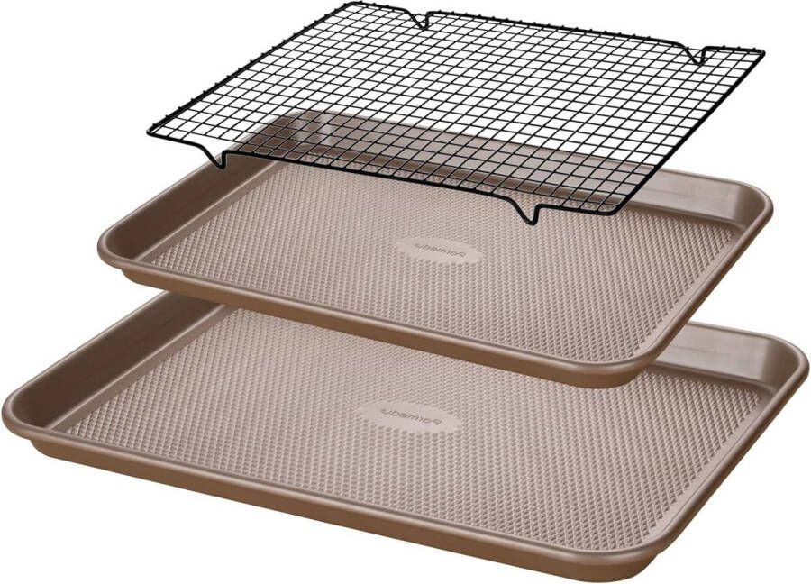 Koolstofstalen bakplaatset met anti-aanbaklaag ruitstructuur organische siliconen coating 2 bakplaten antiaanbaklaag rooster 445 x 32 cm en 395 x 27 cm sheet pan extender