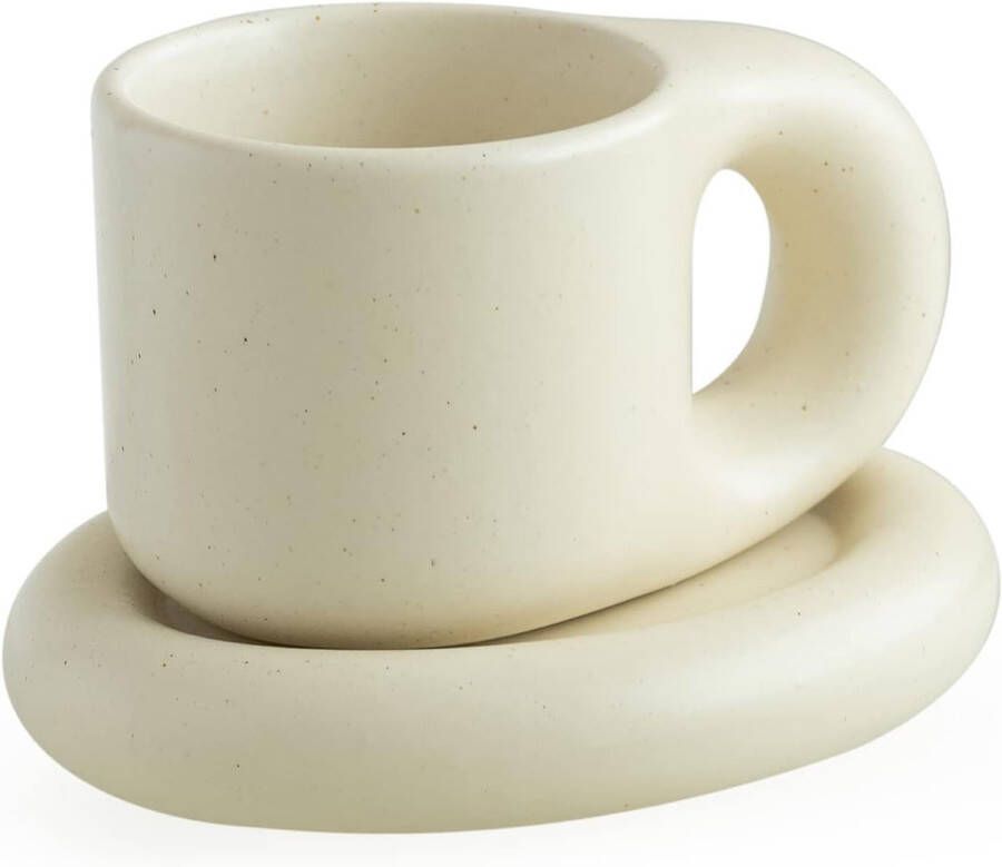 Kopjes voor Latte Macchiato met bijpassende schoteltjes 9 oz voor kantoor en thuis perfect voor koffieliefhebbers en stellen (Crèmekleur)