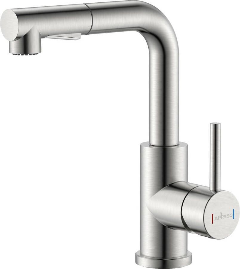 Kraan keuken keukenkraan hokdruk keukenkraan uittrekbaar 360° draaibaar mengkraan keuken met 2 straalsoorten wastafelarmatuur voor keuken zink bar camper geborsteld roestvrij staal