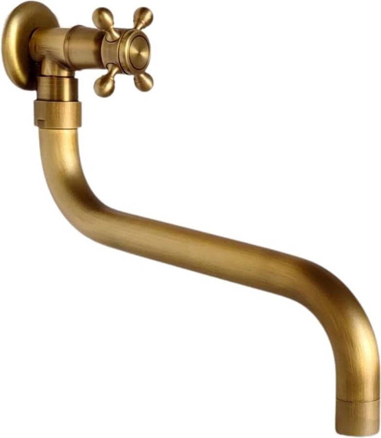 Kraan messing antiek wandgemonteerde 180° draaibare wastafelkraan koude kraan voor badkamer toilet tuin zwembad buiten SL-0602 Lang