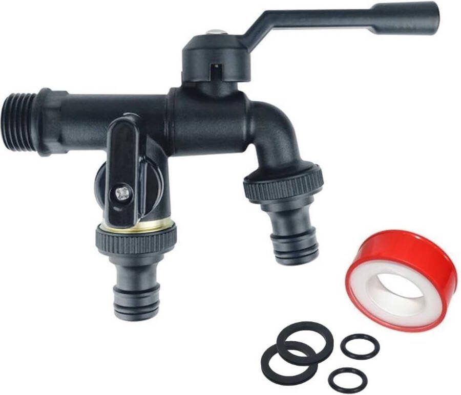 Kraan voor de tuin dubbele kraan 3 4 inch van messing roest- en vorstbestendig dubbele waterkraan met 2 x 3 4 inch uitgangen voor tuin wasmachine regenton zwart