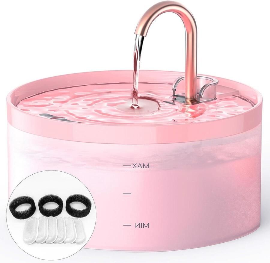 Kraanvormige kattenfontein Kattendrinkfontein 3.2L Stille waterpomp Haarfiltering Demontage 6 filters 3 schuimfilters roze
