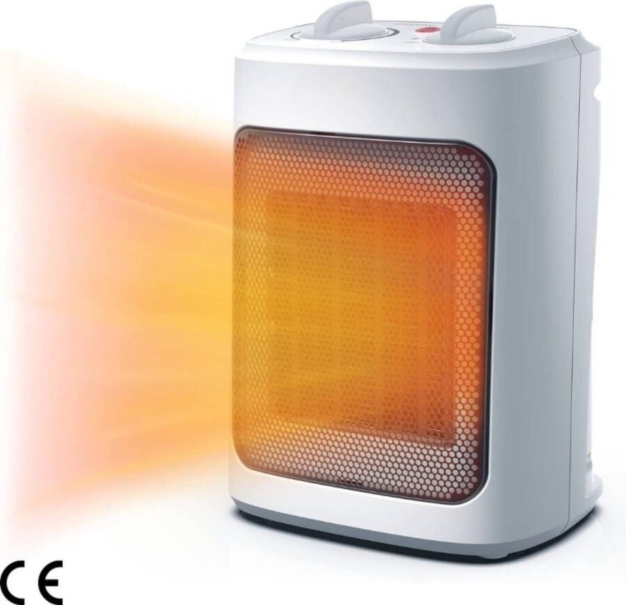 Krachtige 2000 W Mini Keramische Ventilatorkachel 3 Warmtestanden en Ventilatorstand Ingebouwde Bescherming tegen Oververhitting en Kanteling Ideale Elektrische Verwarming voor Thuis Kantoor en Slaapkamer Wit