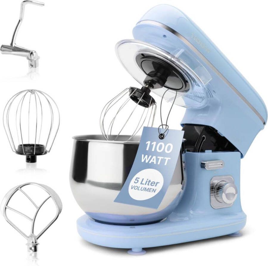 Krachtige Keukenmixer Met Mengkom Deegmachine Keuken Robot Transparante Spatdeksel Handmixer 1100 Watt Snelheid Regelbaar Met Draaiknop