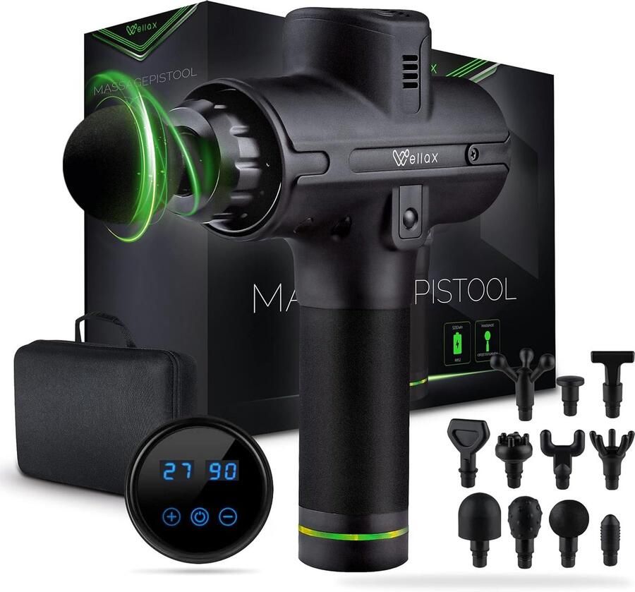 Krachtige Massage Gun met 11 massagekoppen Massage pistool met LED weergave & draagtas -schouders & nek