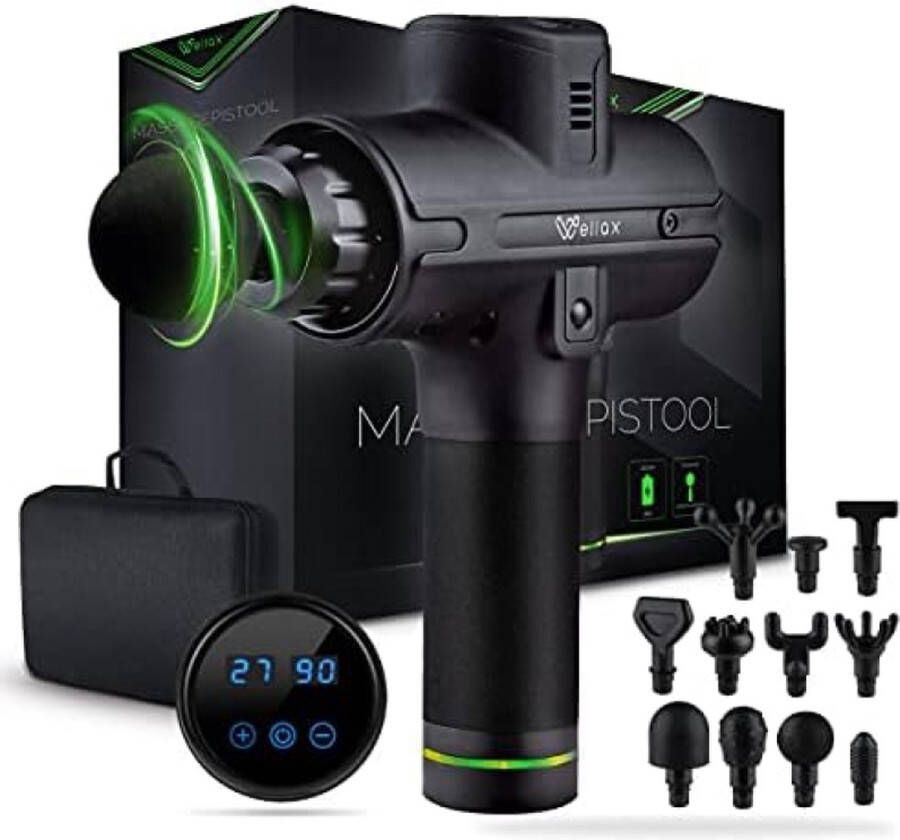 Krachtige massagepistool met 11 massagekoppen en LED-weergave