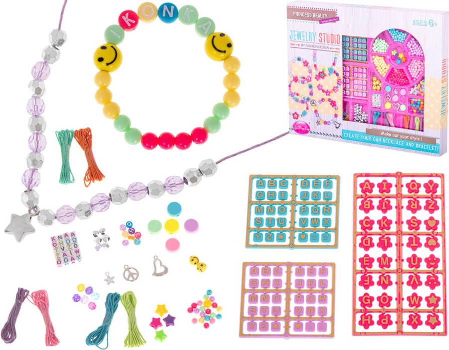 Kralen Set XXL 630 delig Zelf Sieraden Maken Voor Kinderen verschillende vormen en kleuren