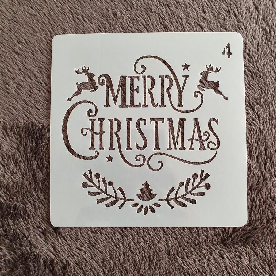 Krans merry christmas stencil kaarten maken scrapbooking 13 x 13 cm