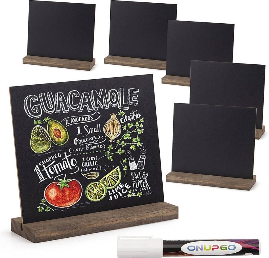 Krijtbord borden tafelblad schoolbord met basisstandaard (6 pack) 5x6 inch vintage houten decoratieve ambachtelijke plaatskaarten boodschappenbord bord voor feest restaurant bruiloft bar en thuis