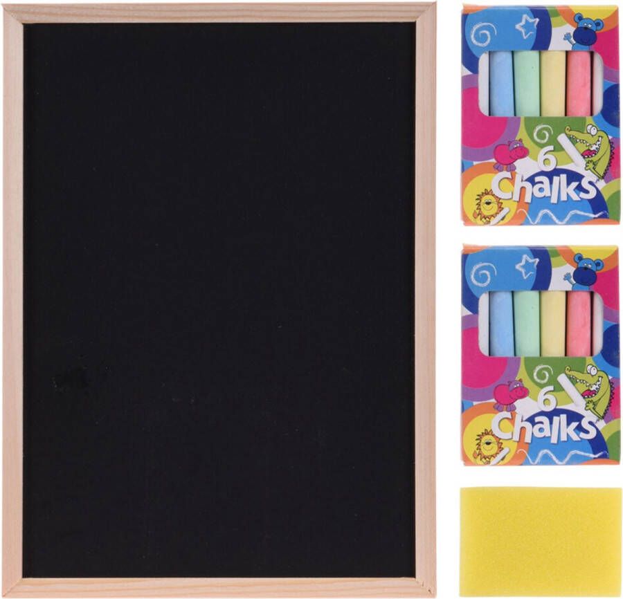 Merkloos Krijtbord schoolbord incl. gekleurde krijtjes en spons 29 x 21 cm Krijtborden