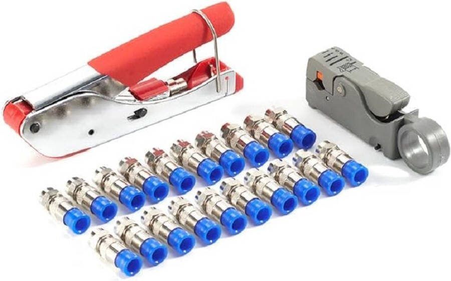 Krimptang voor coaxkabel compressiegereedschapset voor coaxkabel met krimptang draadstripper met dubbel blad verstelbaar voor coaxkabel RG59 6 58 174 20F-connectoren (voor RG6-kabel)
