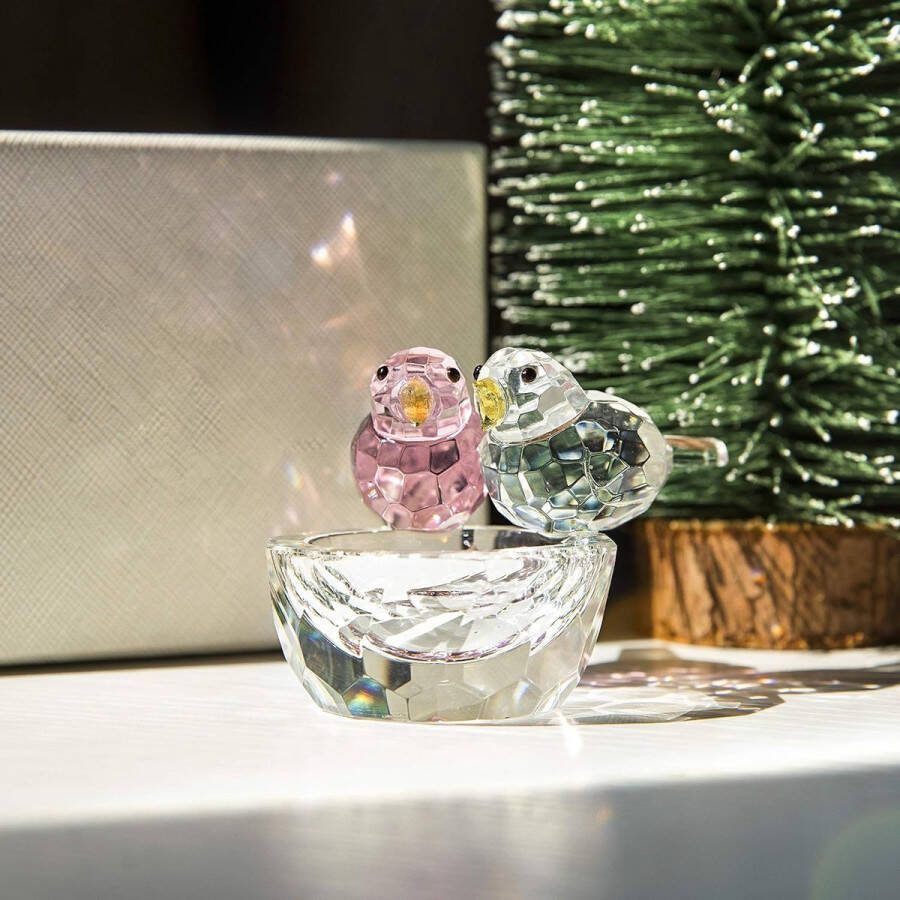 Kristal Dubbele Vogels Glas Dierenornament Vogelcollectie Presse-papier Tafeldecoratie Ornament (roze en transparant)