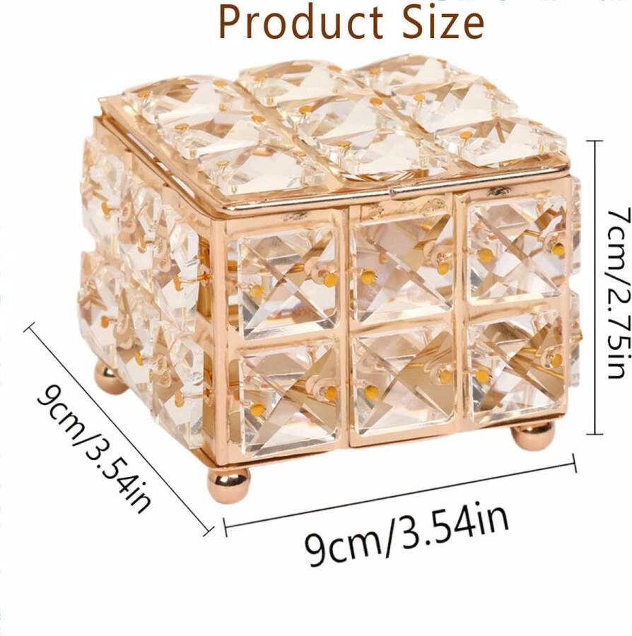 Kristallen cosmetische opbergdoos kristallen cosmeticabox cosmetica-make-up-organizer kleine cosmeticabox met deksel voor make-uptafel badkamer (goud)