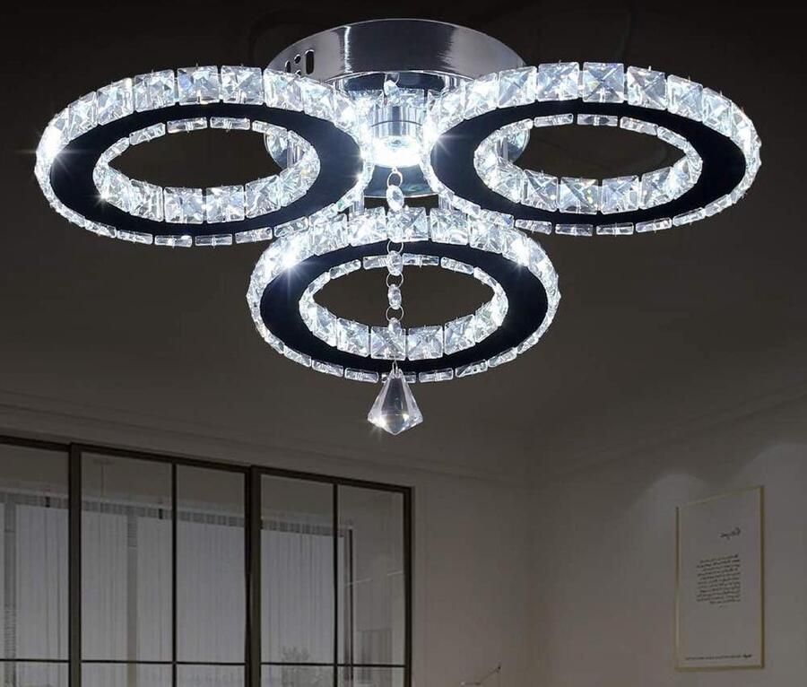Kristallen hanglamp 3 ringen kroonluchter inbouwmontage slaapkamer woonkamer LED verlichting