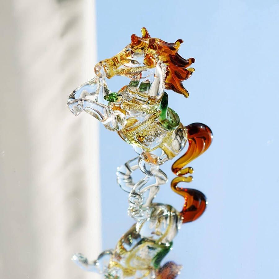Kristallen paard staande presse-papier glazen dierenbeeldje collectible handgemaakte glazen ornament voor tafeldecoratie
