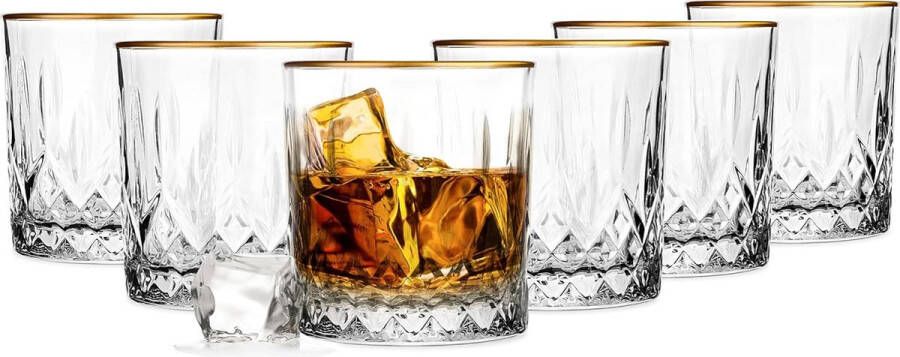 Krosno glazen set van 6 0 28 liter whiskyglazen cocktailglazen cocktaildrinkglazen waterglazen vaatwasmachinebestendige glazen kleine glazen sapglazen gouden rand 6 x 280 ML