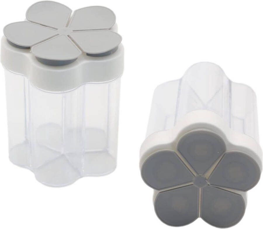 Kruidenbox kruidenstrooier 5-in-1 kruidenpotjes met deksel kunststof transparant set kruidenpotjes voor keuken camping BBQ picknick reizen 2 stuks (grijs)