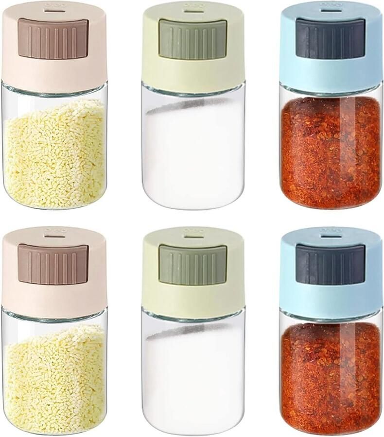 Kruidenfles voor de keuken 6 stuks kruidenpotjes kruidenfles met drukdosering kruidenstrooier zout en peperstrooier conische strooier nauwkeurige dosering van 0 5 g