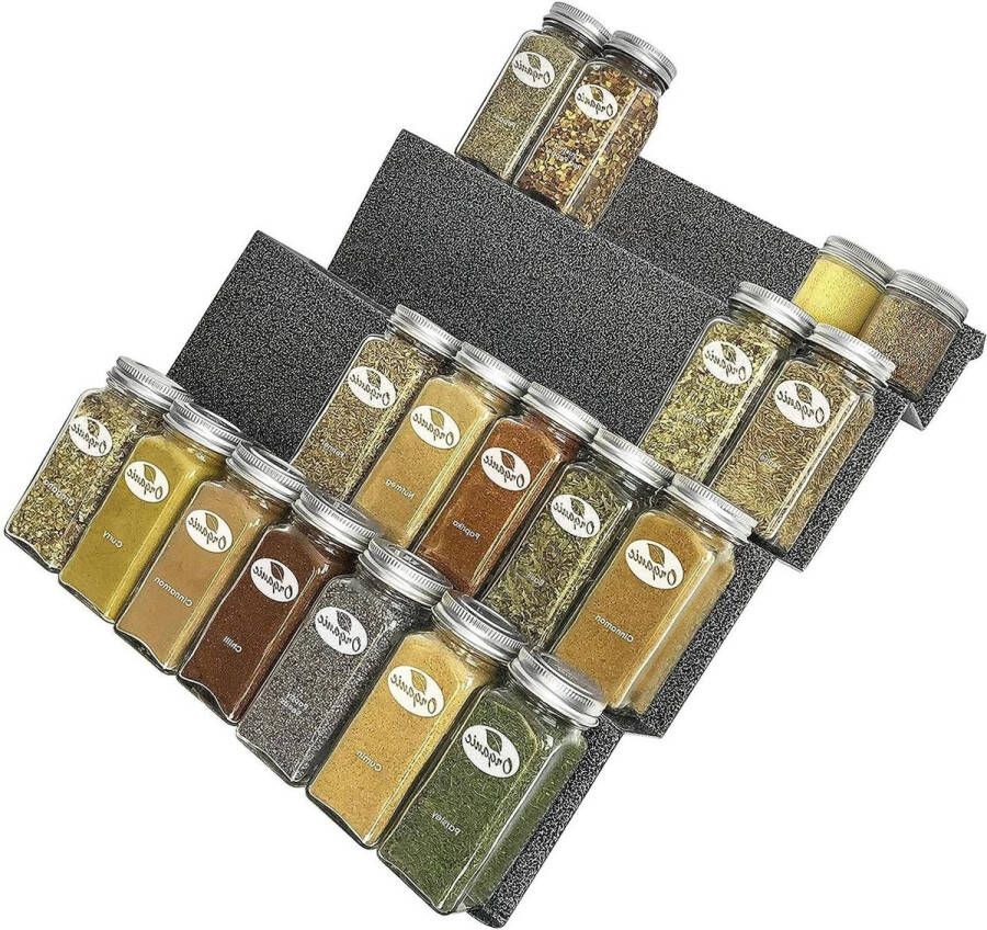 Kruidenlade organizer zwaar staal 4 niveaus voor keukenladen zilver metallic groot 13-1 4 inch kruidenrek