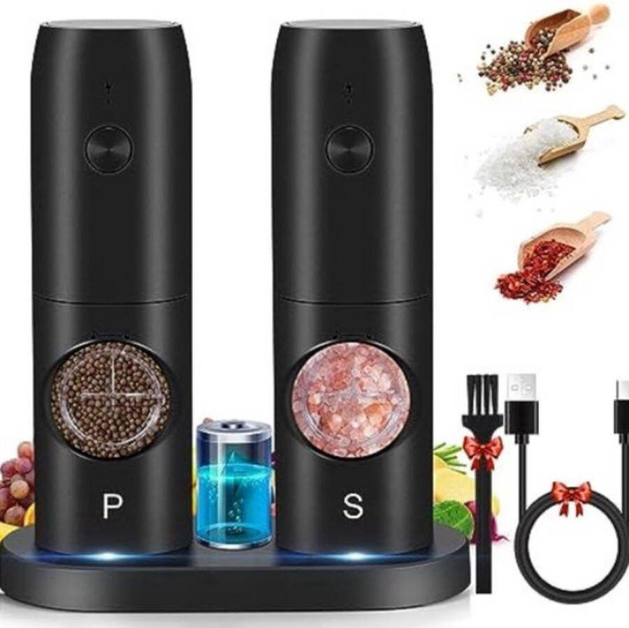 Kruidenmolen Elektrische Specerijenmolen Spice Grinder Set van 2 Zwart