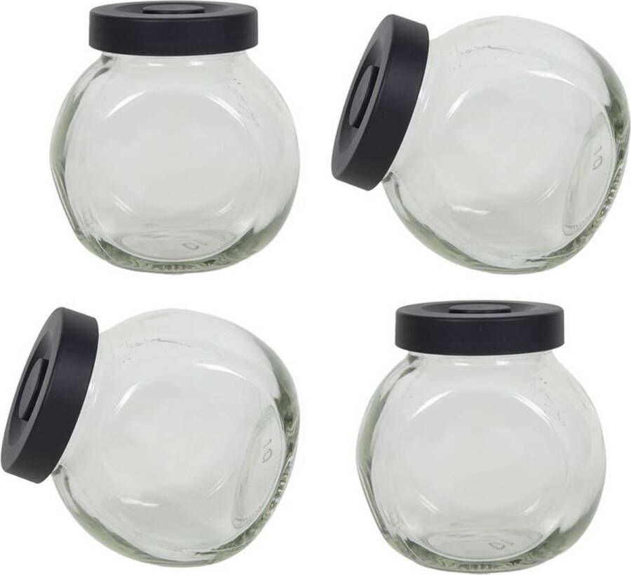 Coppens Kruidenpotje glas 4 stuks deksel mat zwart 175 ML