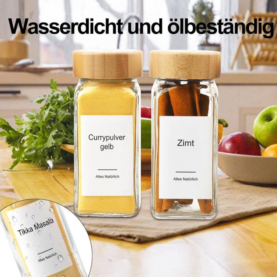 Kruidenpotjes 24 stuks vierkante glazen kruidenpotjes met strooi-inzetstuk 113 gram set met 398 etiketten 120 ml kruidenpotjes set kruidenstrooier 1 siliconen trechter 1 borstel en krijtstift voor de keuken bamboedeksel