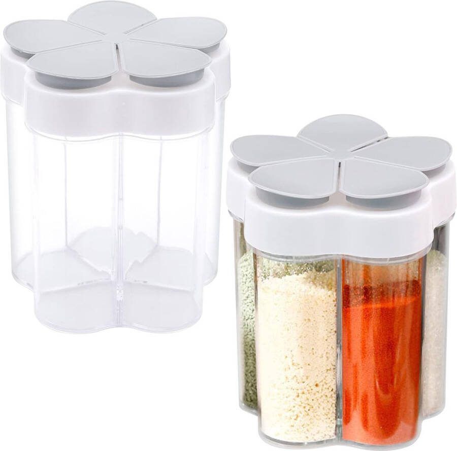 Kruidenpotjes kunststof 2 stuks 5-in-1 kruidenstrooier transparante kruidenpotjes voor specerijen kruiden zout peper BBQ picknick reizen camping keuken peperstrooier