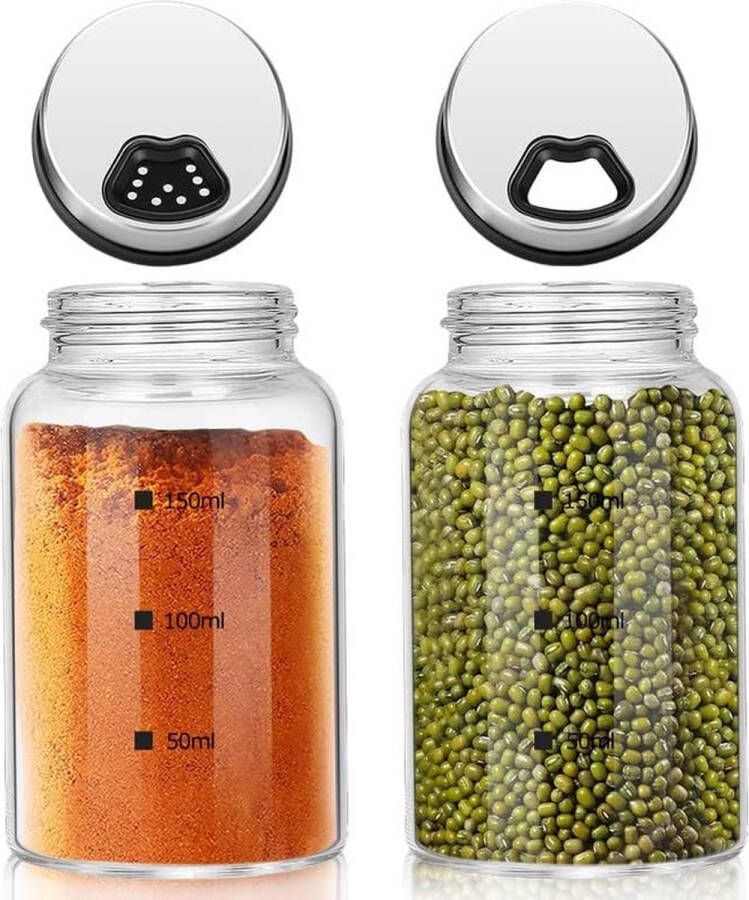 Kruidenpotjes met draaideksel 2 stuks borosilicaatglas kruidenstrooier 150 ml kruidenpotjes met 4 soorten kruidengaten voor de keuken grillen in de open lucht Bbq koken