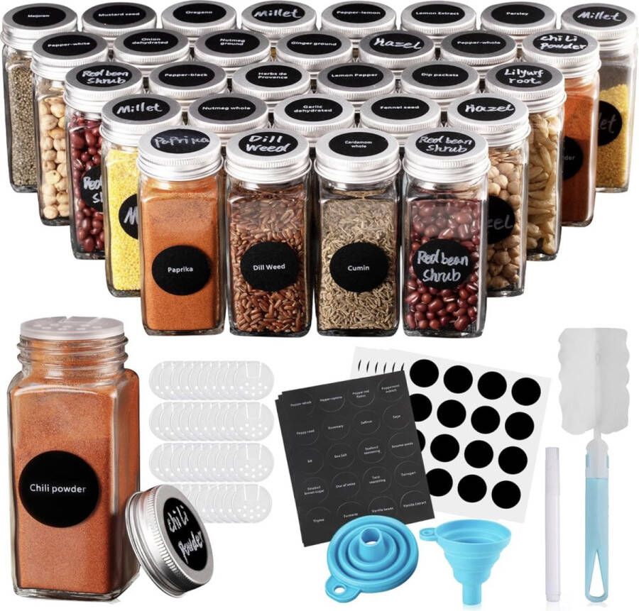 Kruidenpotjes met schroefdop Kruidenpotten 30 stuks 120ml Vierkante pot van glas Kruidenpotjes met strooideksel kruidenorganizer specerijenset