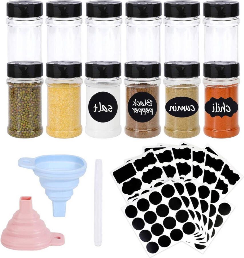 Kruidenpotjes met strooier 6 stuks 170 ml voorraaddozen met trechter en etiketten luchtdichte kruidenrekken specerijen thee kruiden bewaren kruidenpotjes vierkant