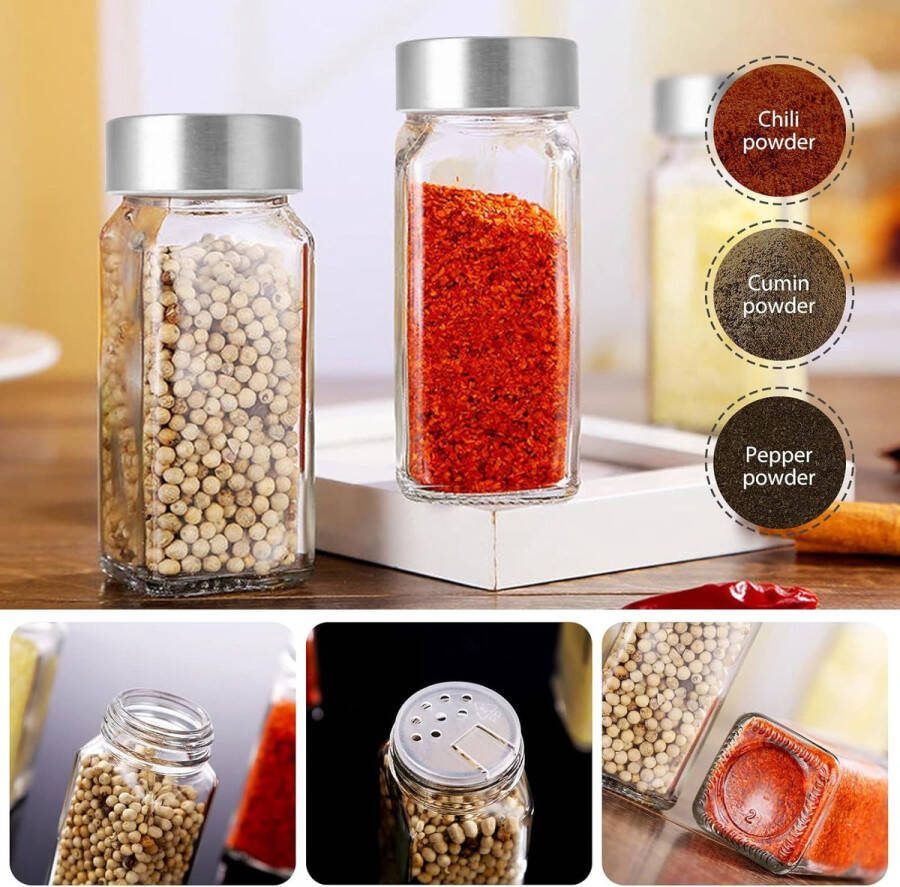 Kruidenpotjes Set 24pcs Vierkante Kruidenpotjes Kruidenpotten Glazen Kruidenstrooier met Schroefdop Kruidenpotjes Bewaren met Strooiinzetstuk Etiketten Borstel Trechter